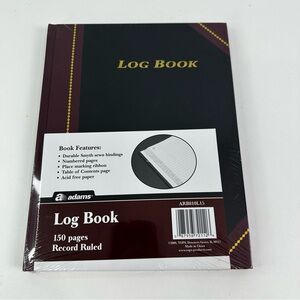 Adams Log Book 150 Pages New & Sealed Black with  Gold Lettering  Maroon Accents